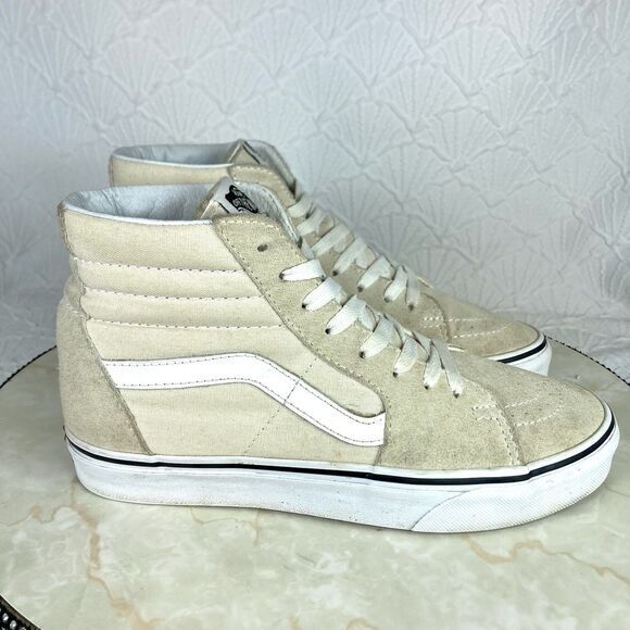Vans Off The Wall Skateboard Athletic Sneakers 7.5 Cream Suede Hi Top Skate Shoe - Picture 1 of 11